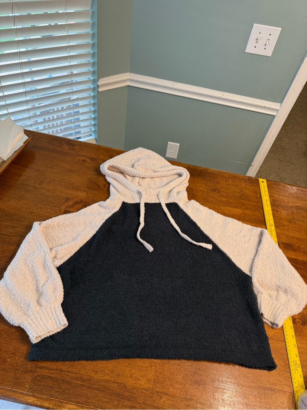Hello Nite Plush Sherpa Hoodie Small Colorblock Boucle Fleece Raglan Pullover S